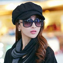Load image into Gallery viewer, Retro Autumn Winter Women Girl Faux Wool Solid Color Peaked Cap Flat Hat Berets
