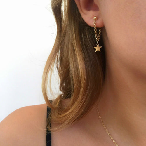 Tassel Gold Color Star Design Chain Angle Long Earrings