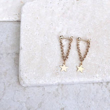 Load image into Gallery viewer, Tassel Gold Color Star Design Chain Angle Long Earrings