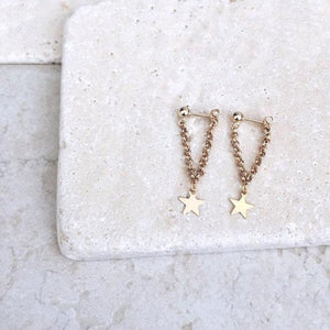 Tassel Gold Color Star Design Chain Angle Long Earrings