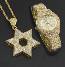 Load image into Gallery viewer, Full Iced Out Bling Rapper&#39;s Watch And CZ Crystal Hexagram