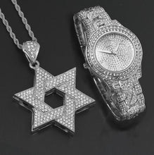 Load image into Gallery viewer, Full Iced Out Bling Rapper&#39;s Watch And CZ Crystal Hexagram