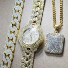 Load image into Gallery viewer, Men Hip Hop Full Iced Out Lab CZ AAA Watch &amp; Bracelet &amp; Iced Square