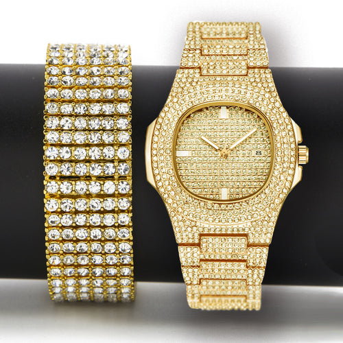 Men Hip Hop Iced Out Bling Simulated Lab CZ Luxury Gold Silver
