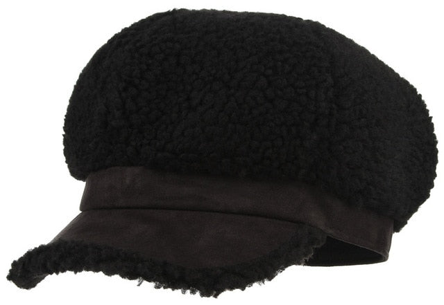 Winter Hats Women Plush Warm Berets Cap Solid